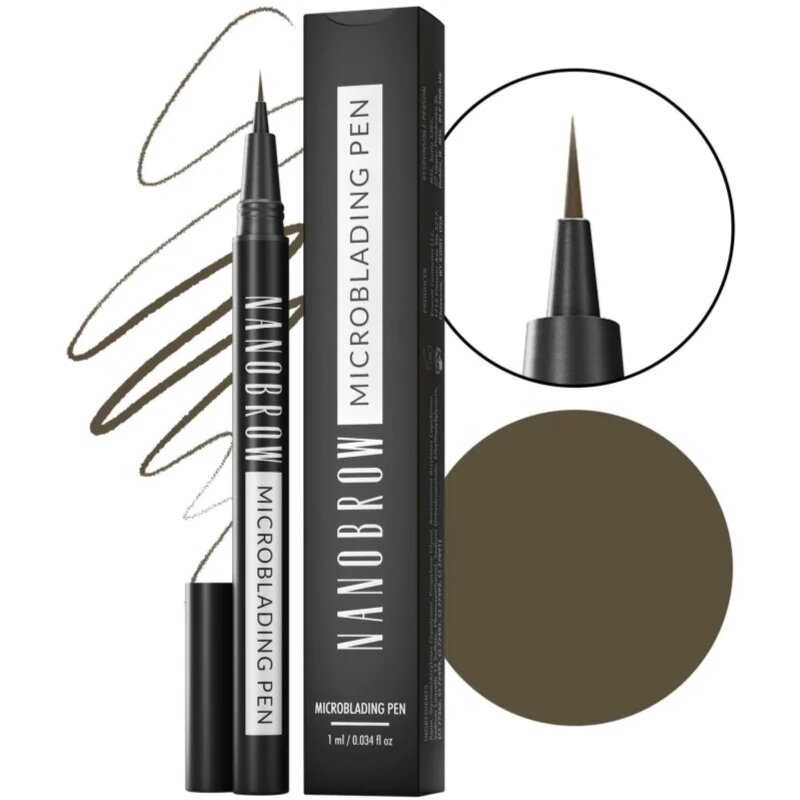 Nanobrow Microblading Pen contur de precizie rezistent la apă pentru sprâncene culoare Dark Brown 1 ml