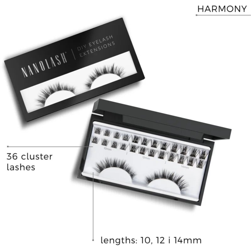 Nanolash DIY Eyelash Extensions pachet cu gene fără noduri autoadezive Harmony 36 buc