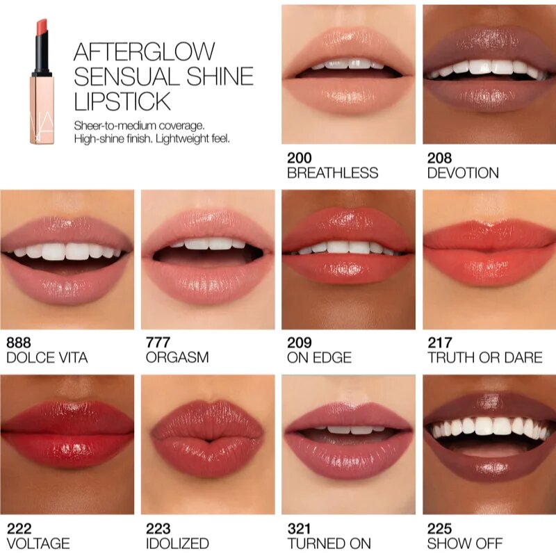 Nars Afterglow Sensual Shine Lipstick ruj lucios hidratant culoare SHOW OFF 1.5 g