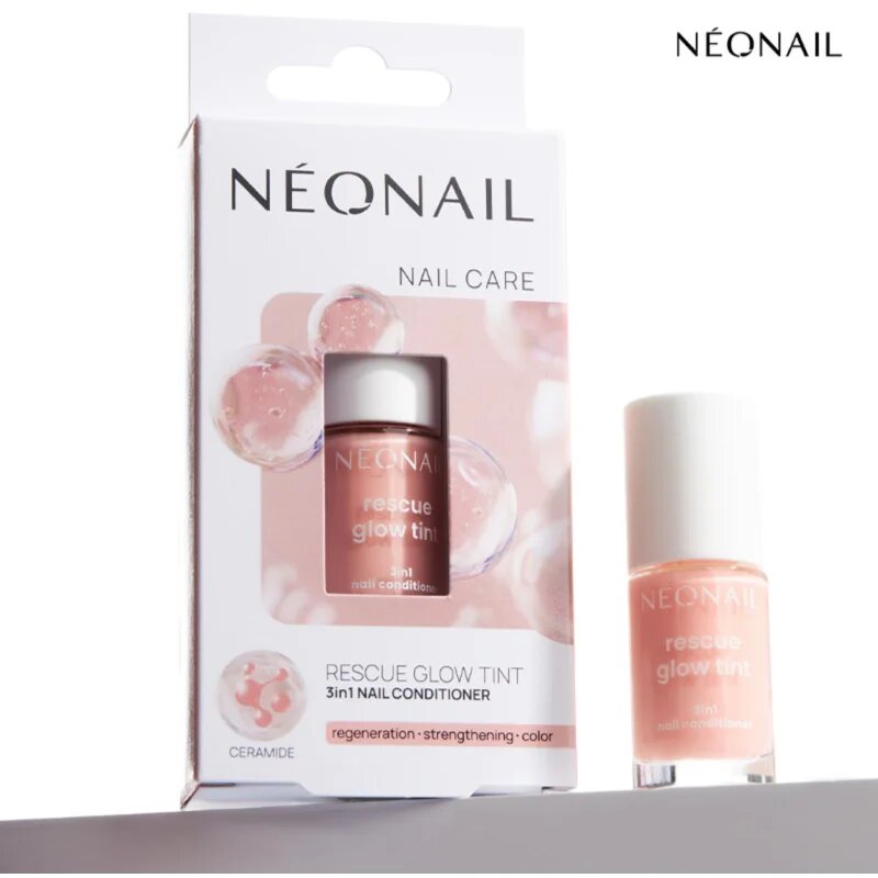 NeoNail Rescue Glow Tint 3in1 Nail Conditioner lac de unghii pentru ingrijire culoare Peachy Nude 7.2 ml