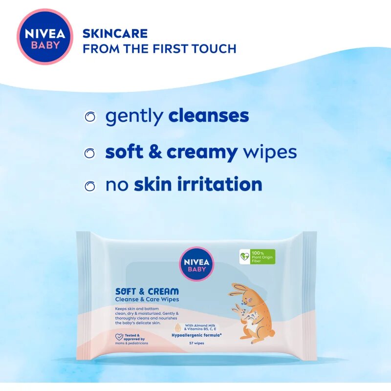 Nivea BABY Soft & Cream servetele delicate pentru copii 2x57 buc