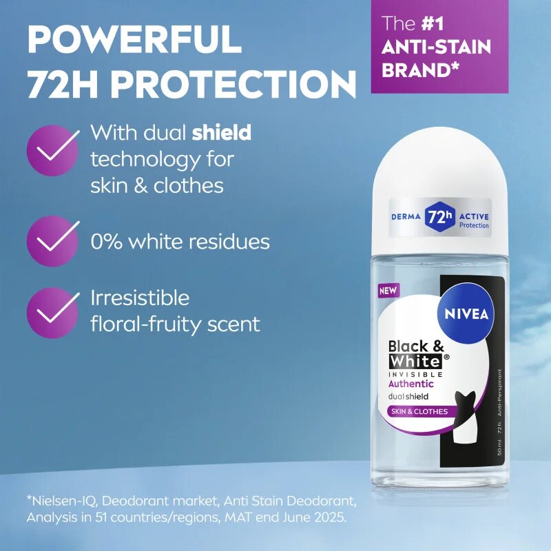 Nivea Black & White Authentic deodorant roll-on antiperspirant 50 ml