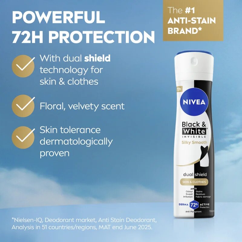 Nivea Black & White Invisible Silky Smooth spray anti-perspirant pentru femei 200 ml