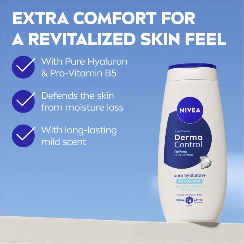 Nivea Derma Control Defend gel calmant pentru dus cu acid hialuronic 250 ml