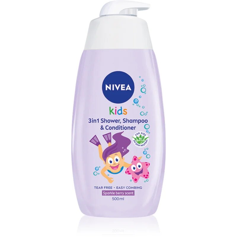 Nivea Kids Sparkle Berry gel de duș și șampon delicat pentru copii 3 in 1 500 ml
