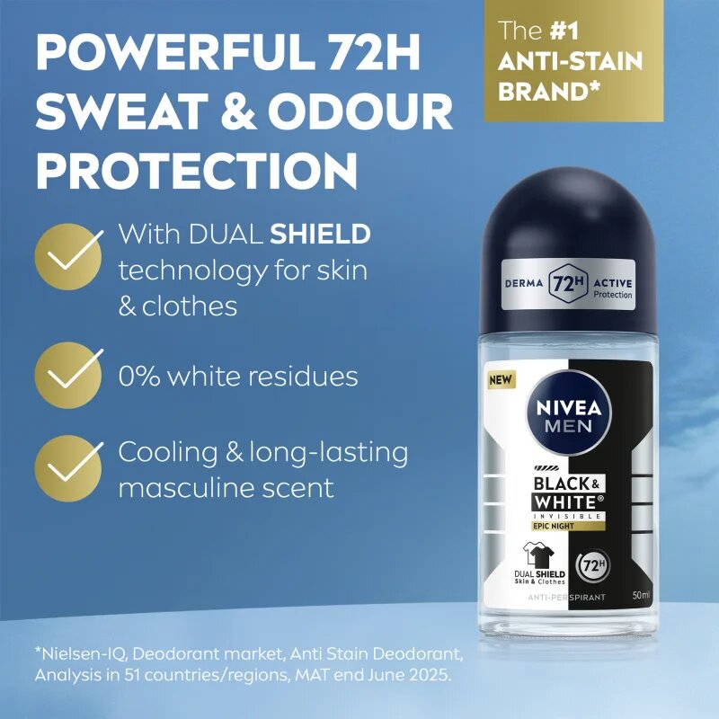 Nivea MEN Black & White Epic Night deodorant roll-on antiperspirant 72 ore 50 ml