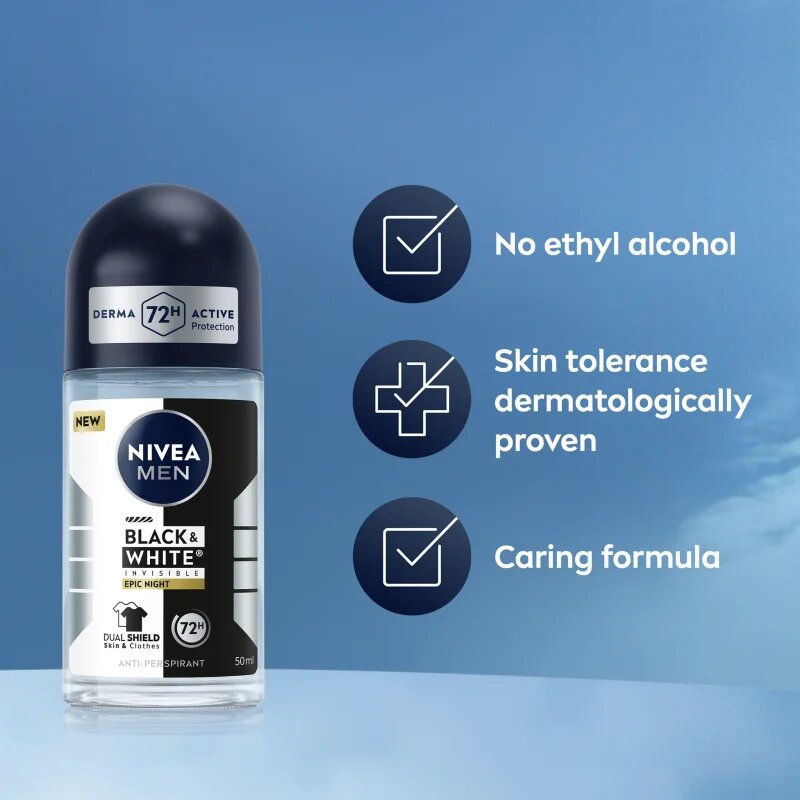 Nivea MEN Black & White Epic Night deodorant roll-on antiperspirant 72 ore 50 ml
