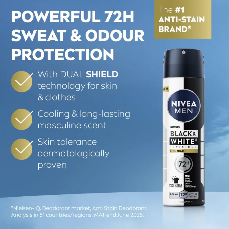 Nivea MEN Black & White Epic Night spray anti-perspirant pentru barbati 150 ml