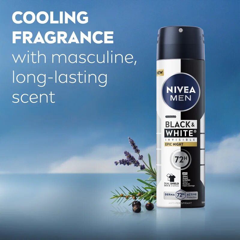 Nivea MEN Black & White Epic Night spray anti-perspirant pentru barbati 150 ml
