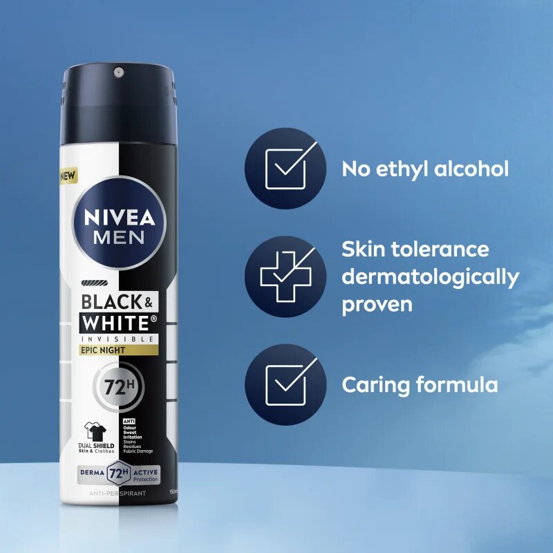 Nivea MEN Black & White Epic Night spray anti-perspirant pentru barbati 150 ml