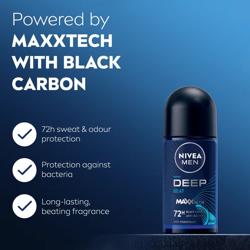 Nivea MEN Deep Beat deodorant roll-on antiperspirant 72 ore pentru bărbați 50 ml