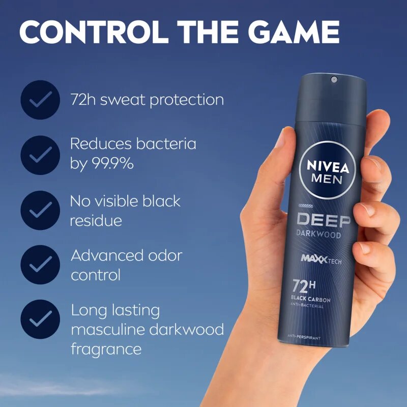 Nivea MEN Deep Black Carbon Darkwood spray anti-perspirant ambalaj economic pentru bărbați 3 x 150 ml