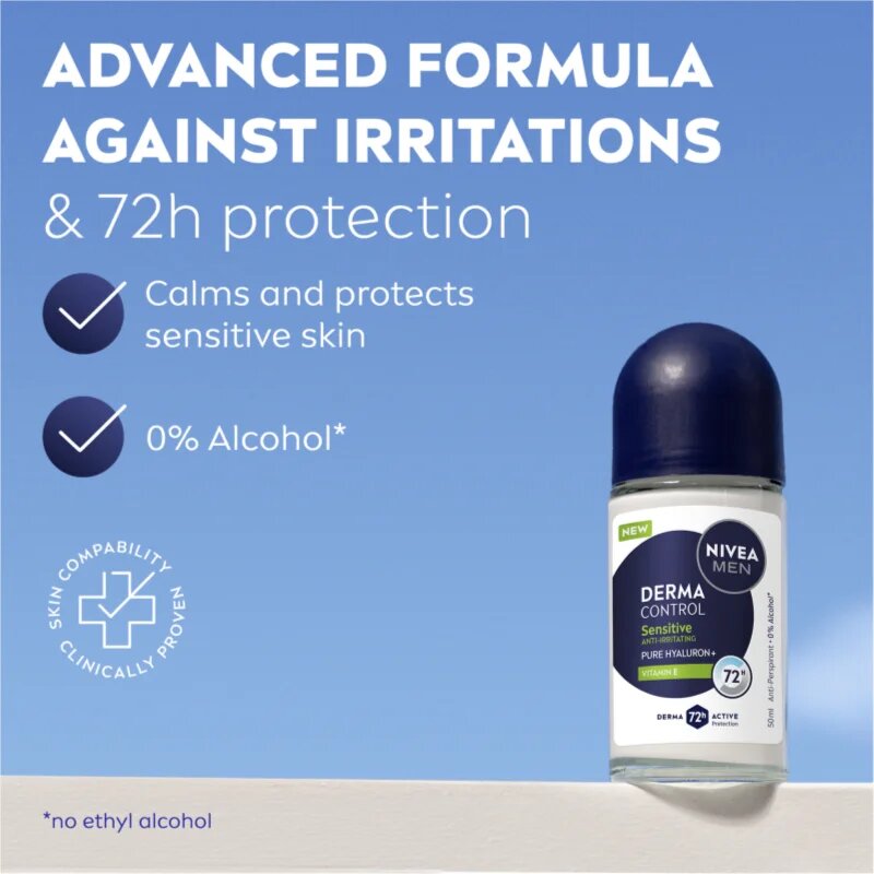 Nivea MEN Derma Control Sensitive deodorant roll-on antiperspirant pentru piele sensibila 50 ml