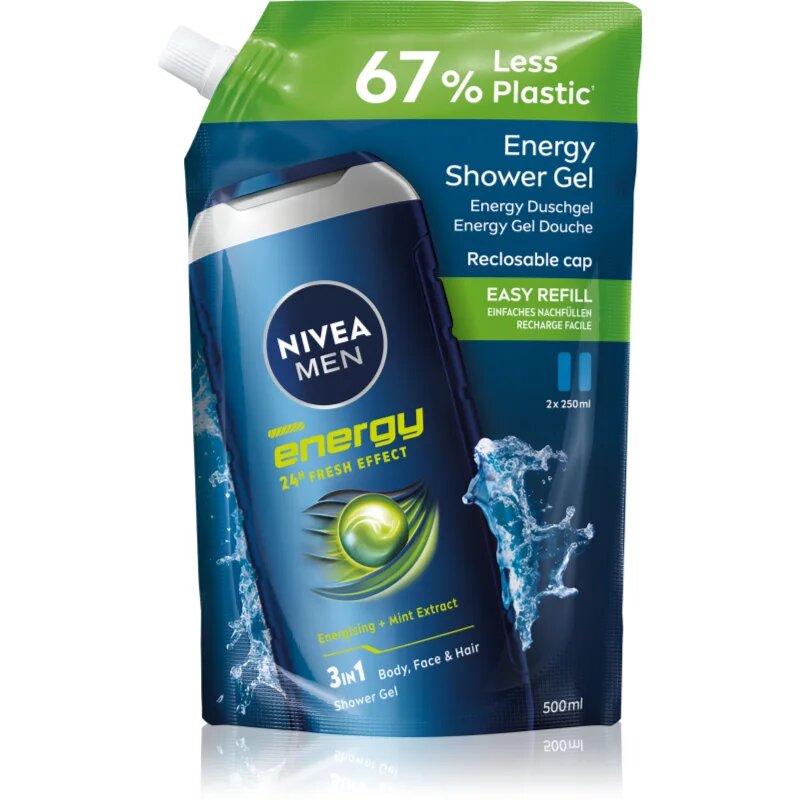 Nivea MEN Energy Gel de duș pentru bărbați rezervă 500 ml