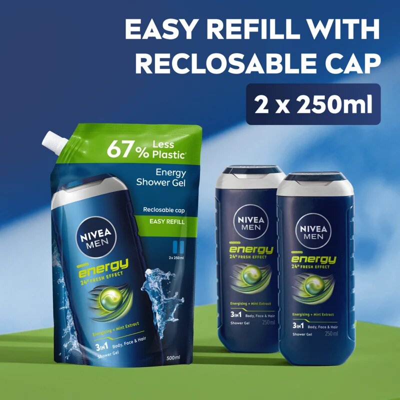 Nivea MEN Energy Gel de duș pentru bărbați rezervă 500 ml