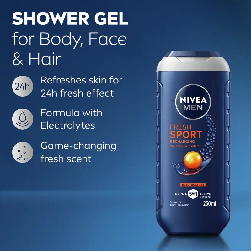 Nivea MEN Fresh Sport gel de duș cu minerale pentru bărbați 250 ml
