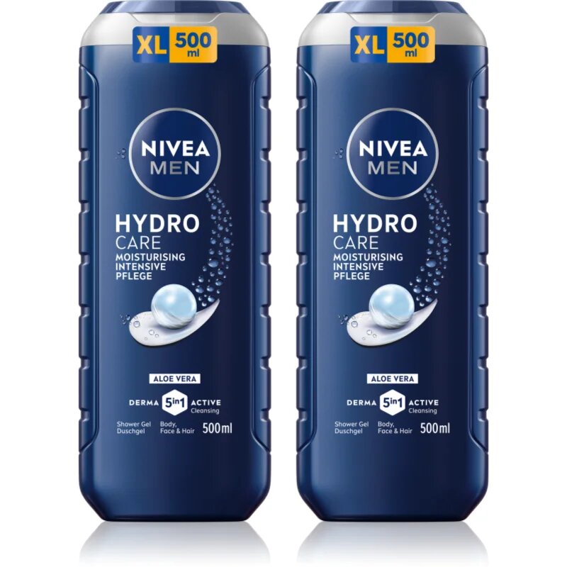 Nivea MEN Hydrocare gel de dus pentru față corp și păr ambalaj economic 2 x 500 ml