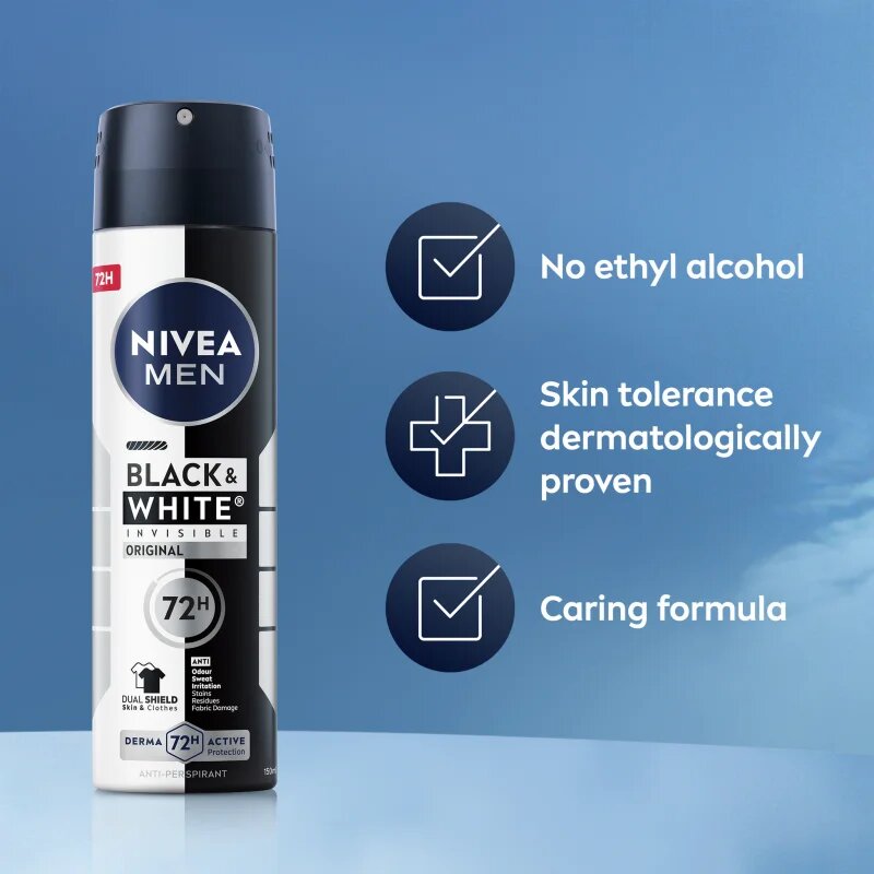 Nivea MEN Invisible Black & White spray anti-perspirant pentru barbati 150 ml