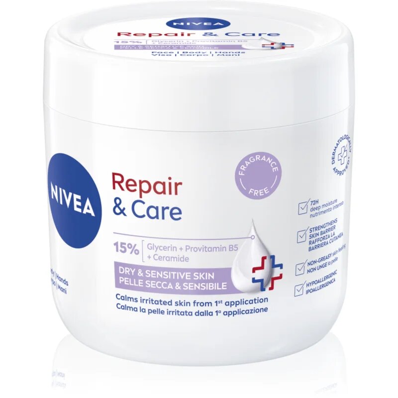 Nivea Repair & Care Sensitive crema regeneratoare si hranitoare pentru piele uscata si sensibila 400 ml