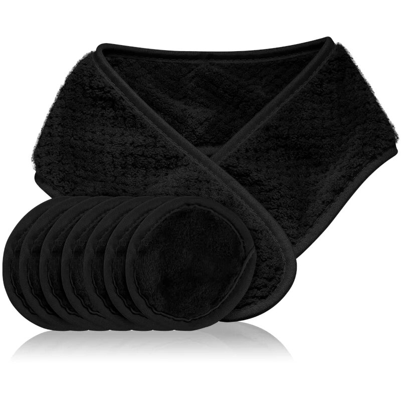 Notino Spa Collection Spa headband and make-up removal pads set set pentru demachiere cu bentiță cosmetică Black 7 buc