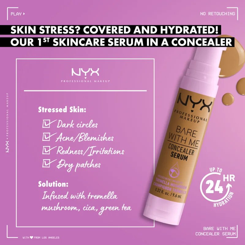NYX Professional Makeup Bare With Me Concealer Serum hidratant anticearcan 2 in 1 culoare 01 - Fair 96 ml