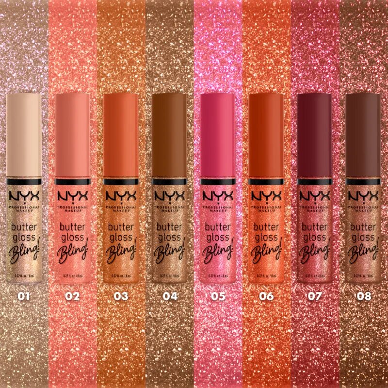 NYX Professional Makeup Butter Gloss Bling lip gloss strălucitor culoare 01 Bring The Bling 8 ml