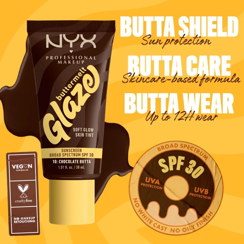 NYX Professional Makeup Buttermelt Glaze tonic fluid iluminator SPF 30 culoare 10 Chocolate Butta ml