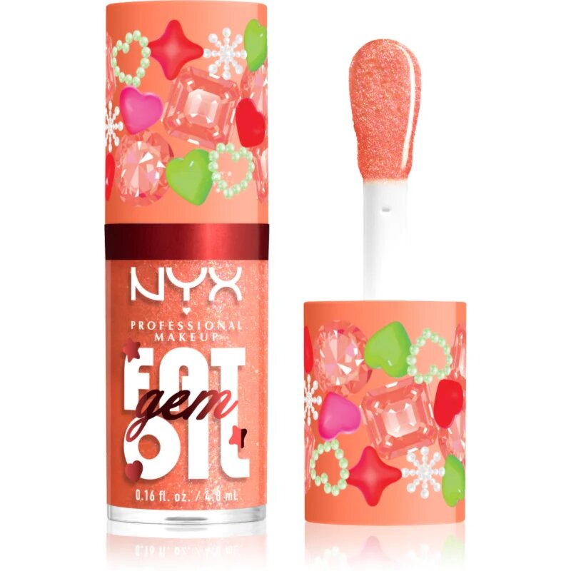 NYX Professional Makeup Fat Oil Gem Xmas ulei pentru buze culoare Peach Diamond 4.8 ml