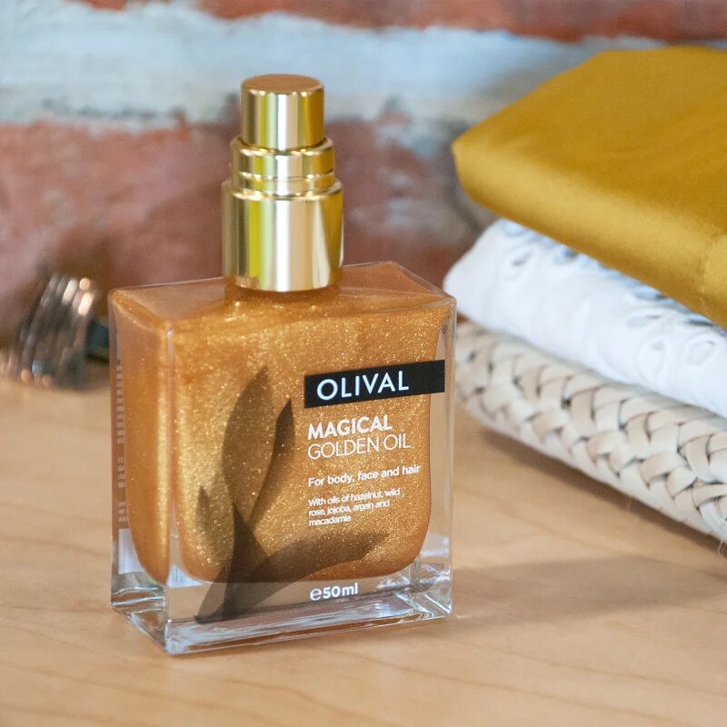 Olival Magical Gloden Oil ulei uscat multifuncțional cu sclipici pe fata corp si par 50 ml
