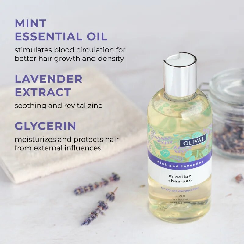 Olival Micellar Mint and Lavender șampon micelar pentru păr uscat și deteriorat 250 ml