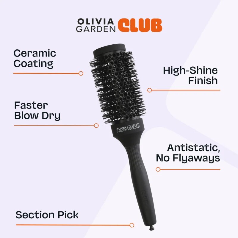 Olivia Garden Club The Glow Blowout Ceramic Round Brush Black perie rotundă pentru păr M 1 buc