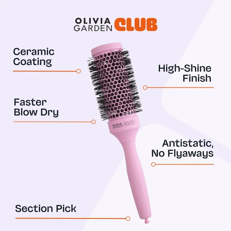 Olivia Garden Club The Glow Blowout Ceramic Round Brush Pink perie rotundă pentru păr M 1 buc