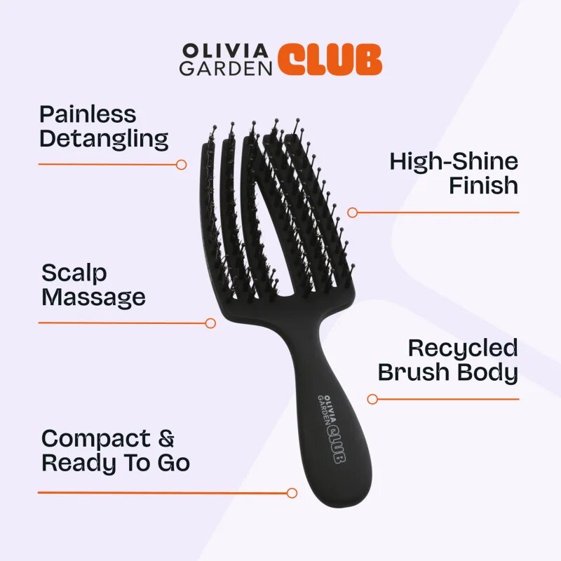 Olivia Garden Club The Nomad Detangling&Shine Fingerbrush​ perie de tip paletă pentru păr Black 1 buc