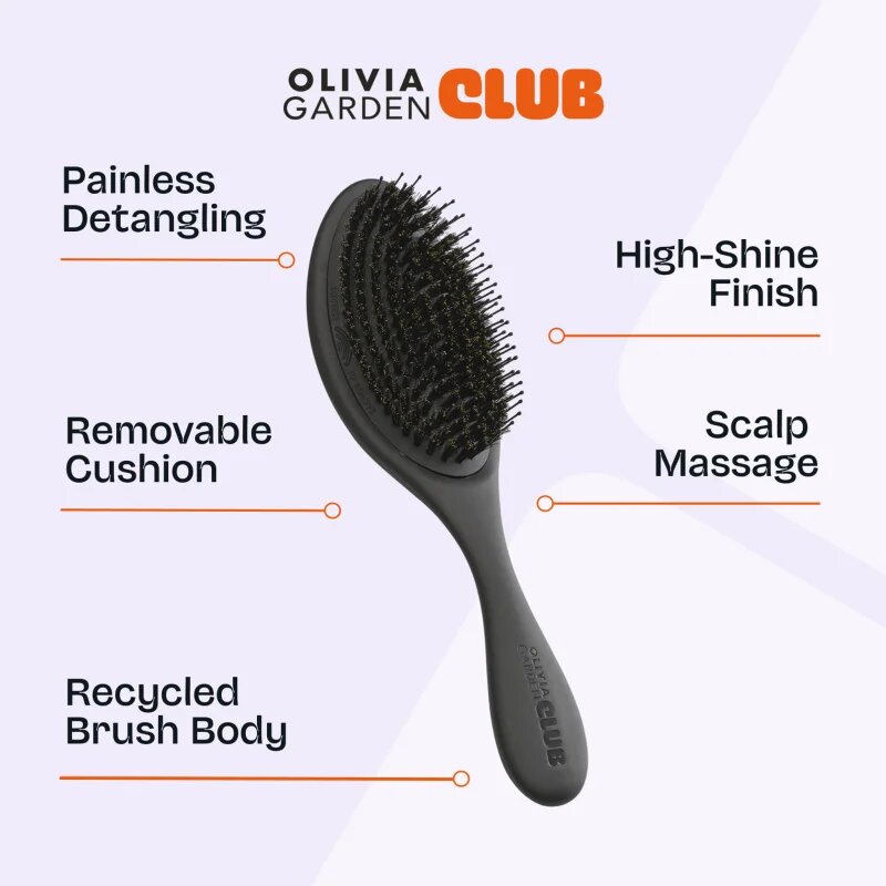 Olivia Garden Club The Reset Detangling&Shine Hairbrush perie de tip paletă cu sac Black 1 buc