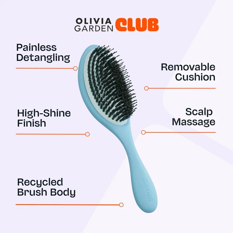 Olivia Garden Club The Reset Detangling&Shine Hairbrush perie de tip paletă cu sac Blue 1 buc