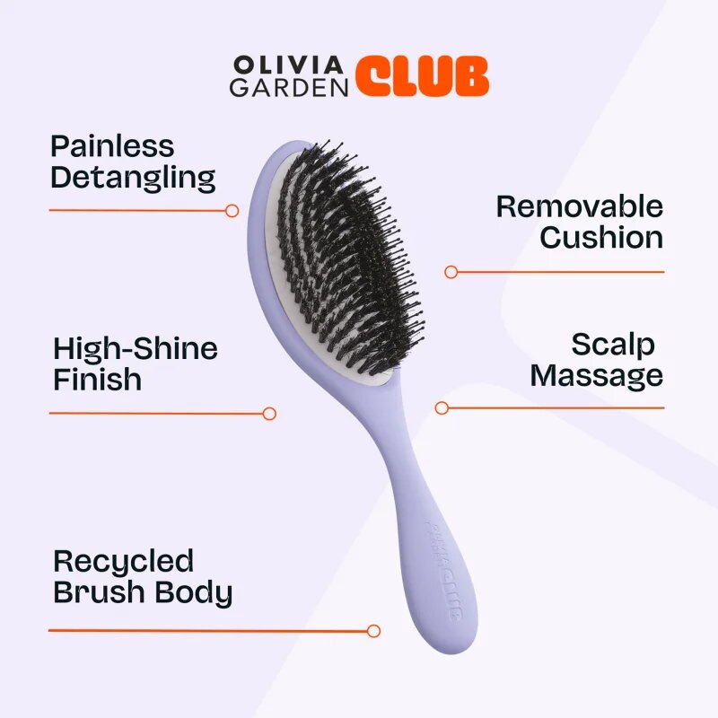 Olivia Garden Club The Reset Detangling&Shine Hairbrush perie de tip paletă cu sac Lilac 1 buc