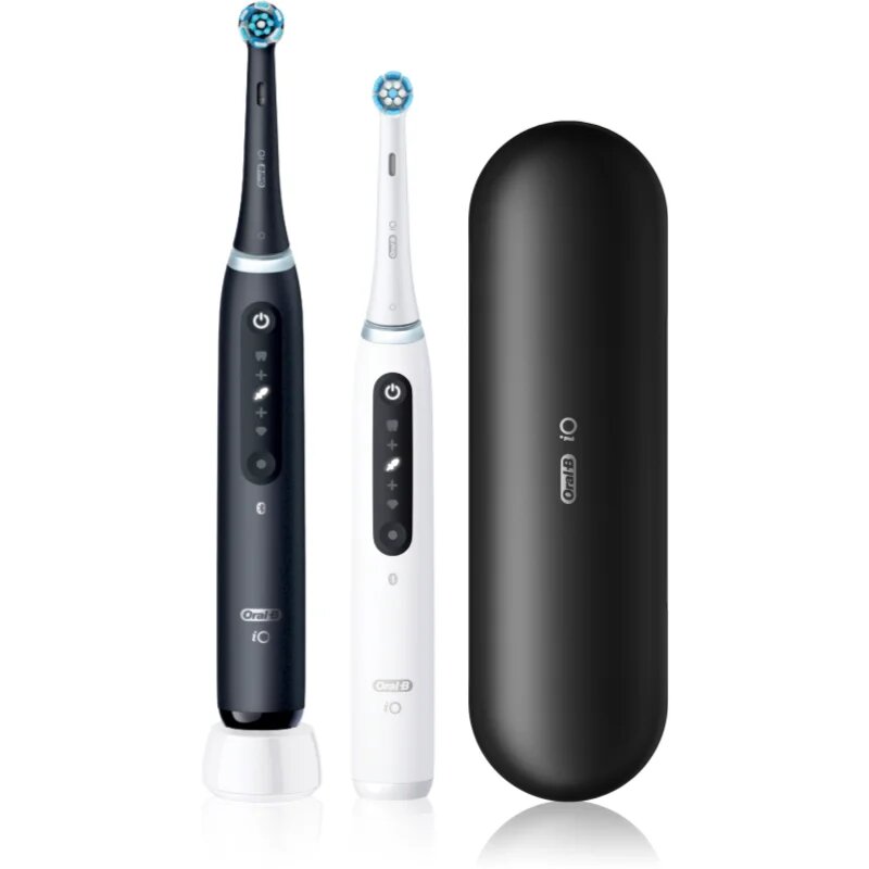 Oral-B iO5 set de periuțe de dinți și de capete de rezervă cu sac DUO Black & White 2 buc