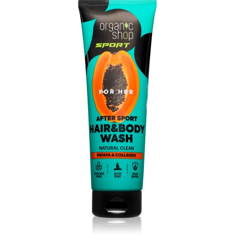 Organic Shop Sport Papaya & Collagen gel de dus pentru corp si par 200 ml