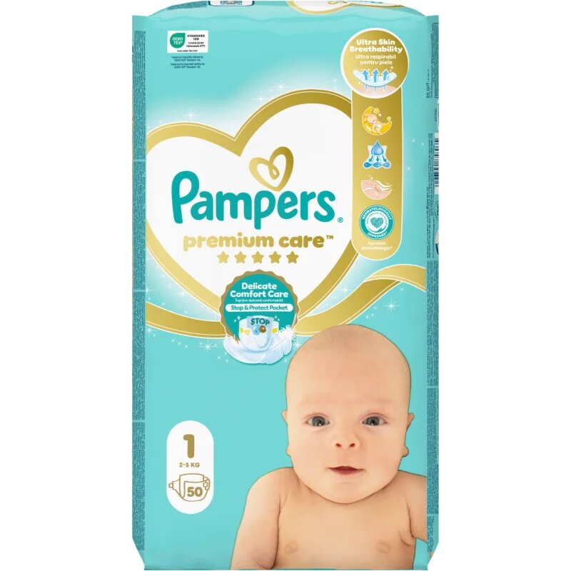 Pampers Premium Care Size 1 scutece de unică folosință 2-5 kg 50 buc