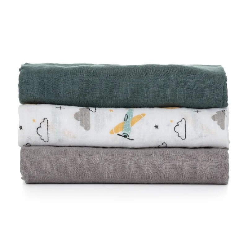 Petite&Mars Moussy scutece textile Grey Planes 68 x 68 cm 3 buc