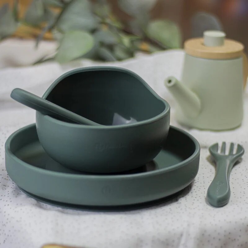 Petite&Mars Take&Match Silicone Bowl castron cu ventuză Misty Green 6 m+ 360 ml