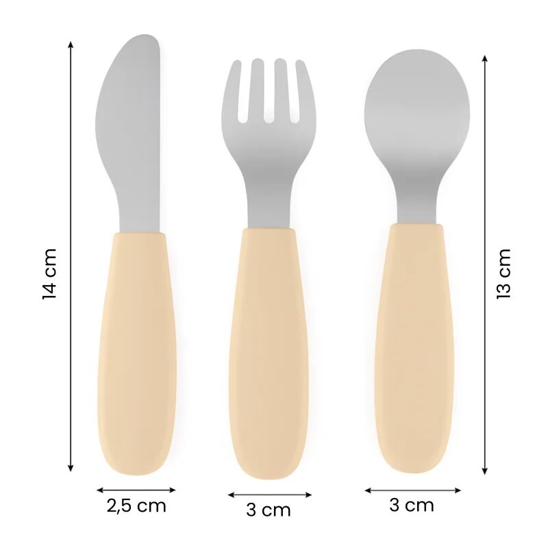 Petite&Mars Take&Match Stainless Steel Cutlery Set tacâmuri pentru copii Dusty Rose 12m+ 3 buc