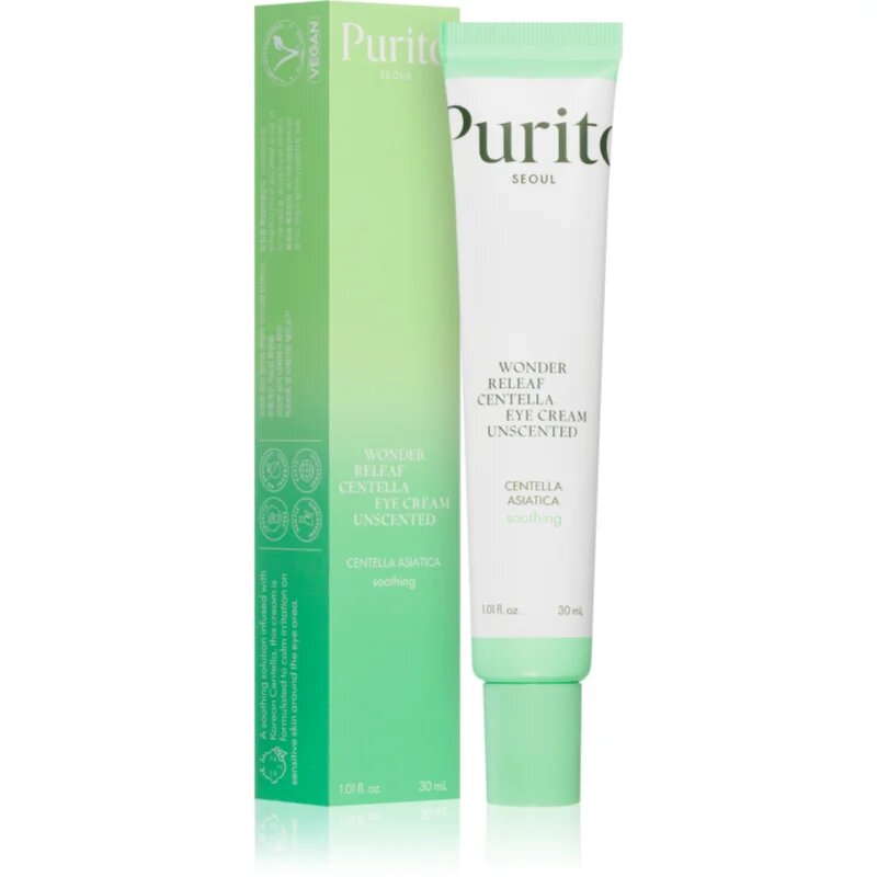 Purito Wonder Releaf Centella Eye Cream Unscented cremă ușoară pentru zona ochilor împotriva ridurilor și a cearcănelor întunecate 30 ml