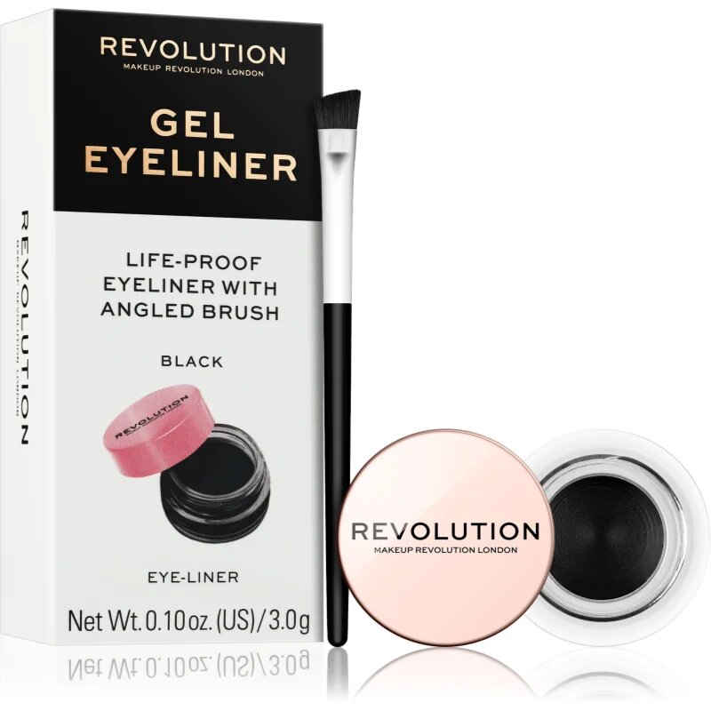 Revolution Gel Eyeliner Pot eyeliner-gel cu pensula culoare Black 3 g