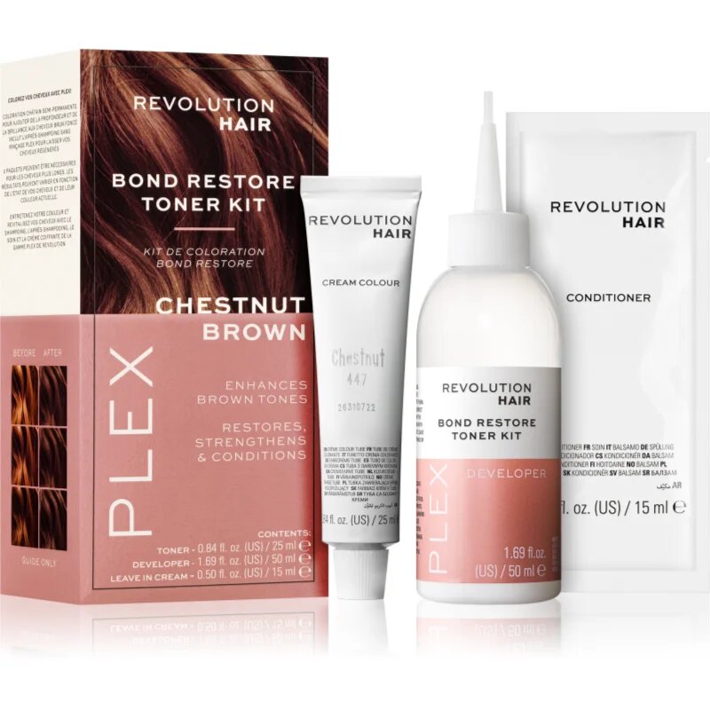 Revolution Haircare Plex Bond Restore Kit set pentru a evidentia culoarea parului culoare Chestnut Brown 1 buc