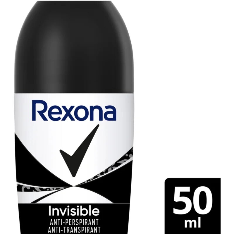 Rexona Invisible Black and White antiperspirant roll-on impotriva petelor albe si galbene 50 ml