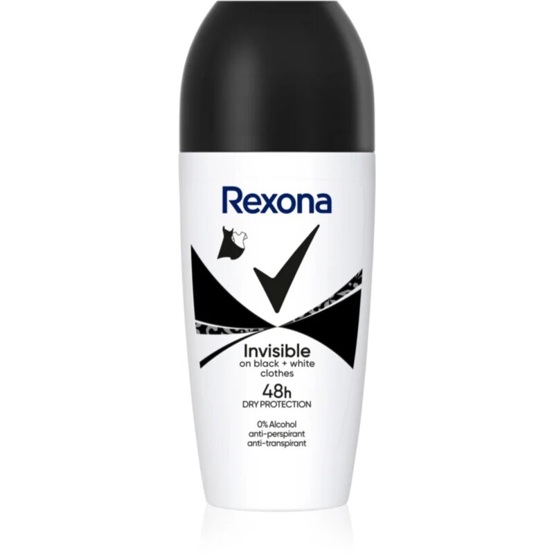 Rexona Invisible Black and White Roll-On antiperspirant roll-on impotriva petelor albe si galbene 50 ml