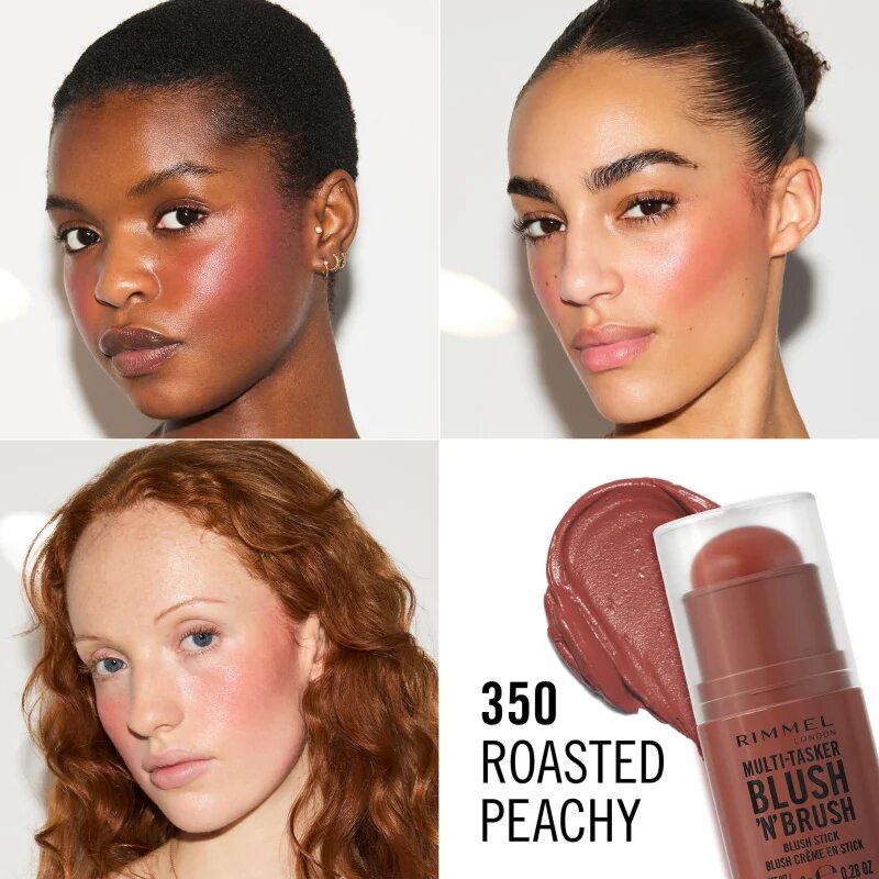 Rimmel Multi-Tasker Blush'N'brush blush stick cu pensulă culoare 350 Roasted Peach 8 g