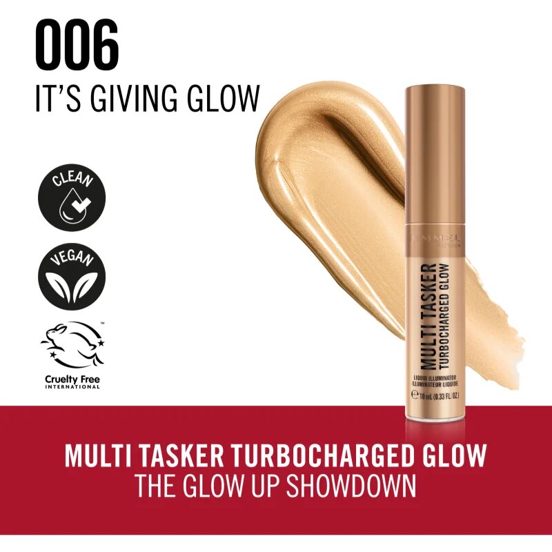 Rimmel Multi-Tasker Turbocharged Glow iluminator lichid culoare 006 It's Giving Glow 10 ml