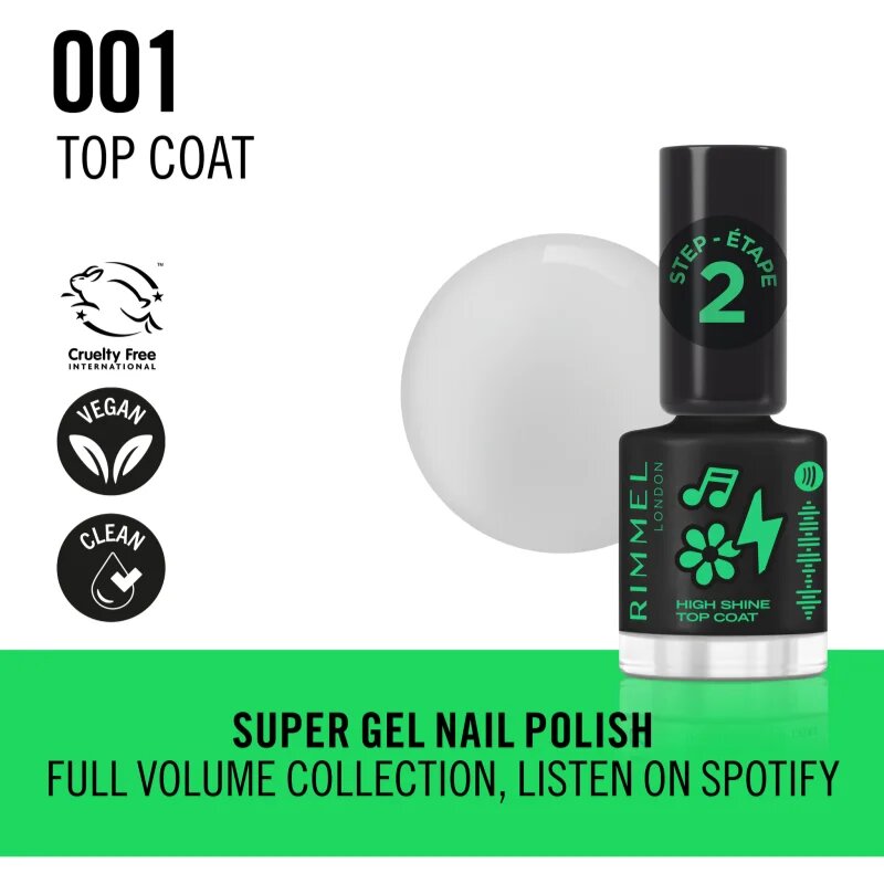 Rimmel SuperGel lac de unghii culoare 001 Top Coat 12 ml